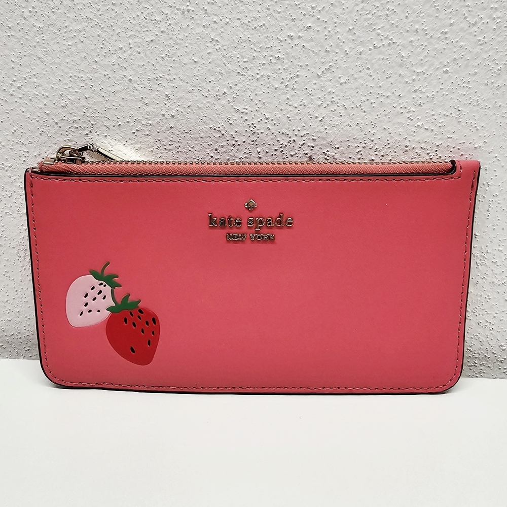 Kate Spade Picnic In The Park Large Slim Strawberry Pink Cardholder - Picture 2 of 10